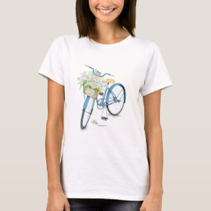 Camiseta gato en daisy bouquet en bicicleta