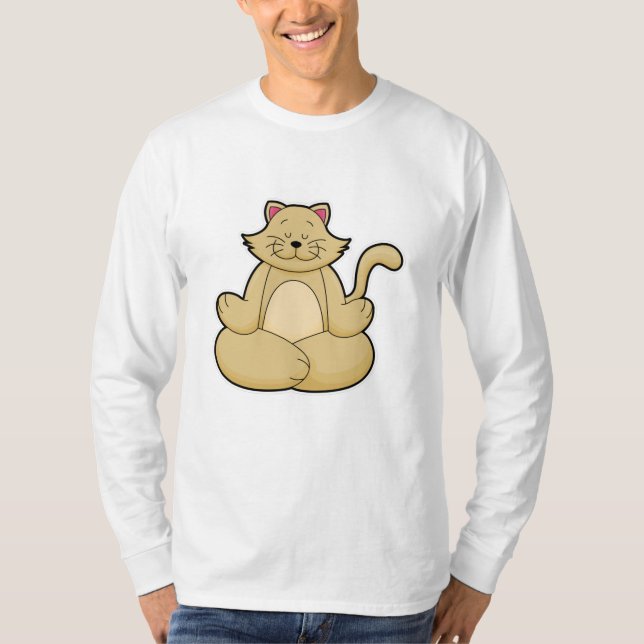 Camiseta Gato en ejercicio de Estiramiento de Yoga en piern (Anverso)