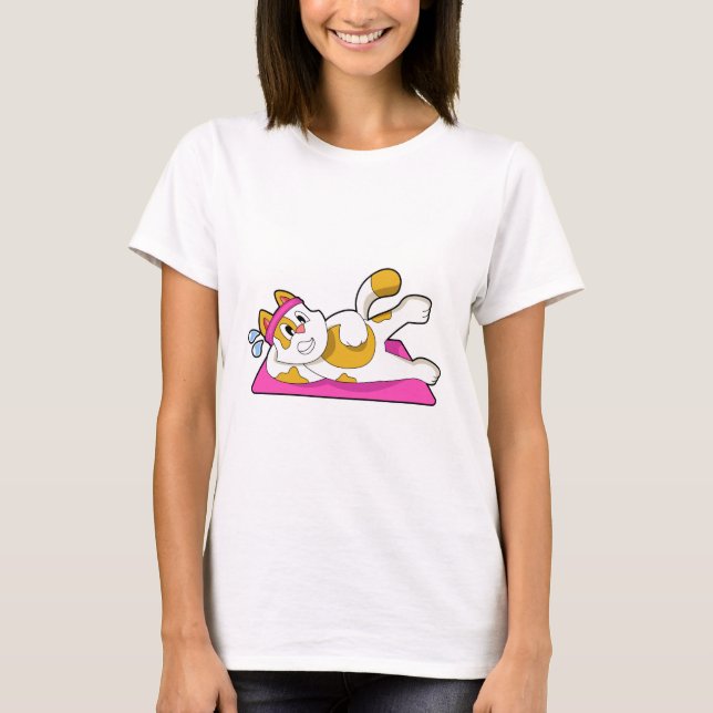 Camiseta Gato en ejercicio de Stretching de Yoga (Anverso)