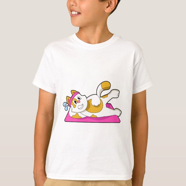 Camiseta Gato en ejercicio de Stretching de Yoga (Anverso)