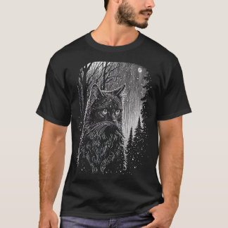 Camiseta Gato en el bosque de nieve