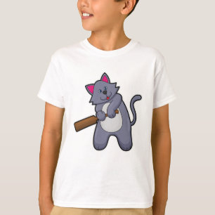 Camiseta Gato en el críquet con bate de críquet