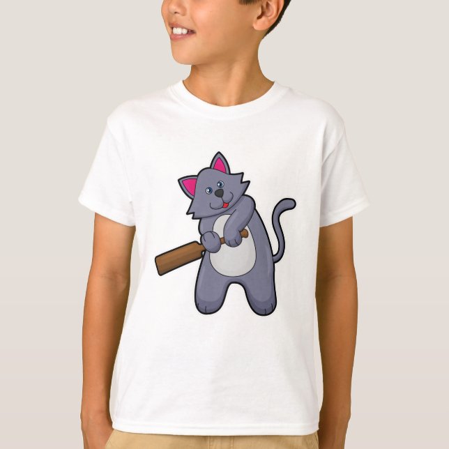 Camiseta Gato en el críquet con bate de críquet (Anverso)
