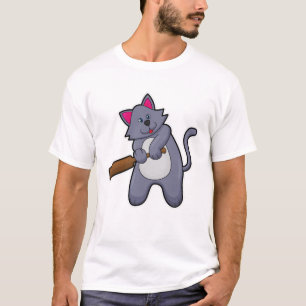 Camiseta Gato en el críquet con bate de críquet