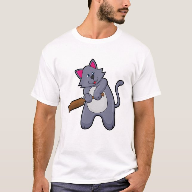 Camiseta Gato en el críquet con bate de críquet (Anverso)