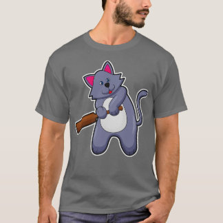 Camiseta Gato en el críquet con bate de críquet