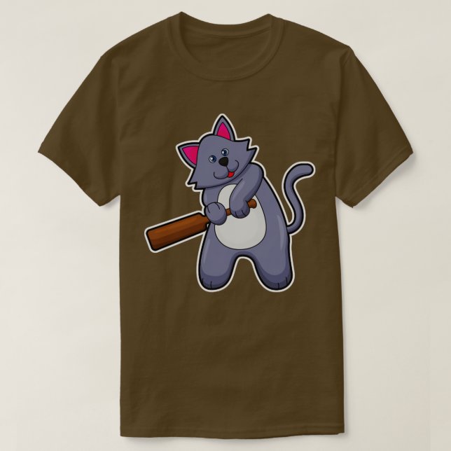 Camiseta Gato en el críquet con bate de críquet (Diseño del anverso)