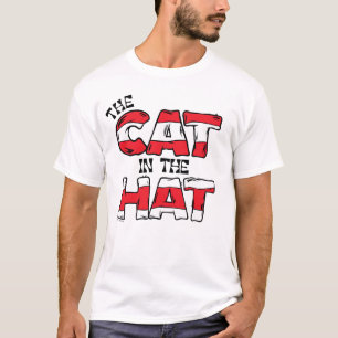 Camiseta Gato en el Gorra   Texto de franja roja y blanca