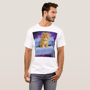 Camiseta Gato en el piano azul