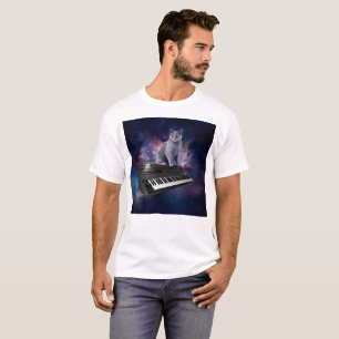 Camiseta Gato en el sintetizador en el espacio
