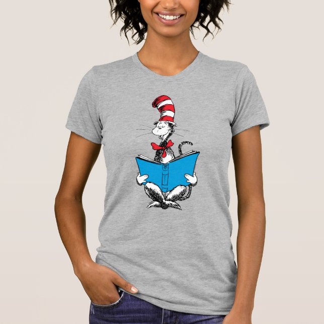 Camiseta Gato en el sombrero leyendo (Anverso)