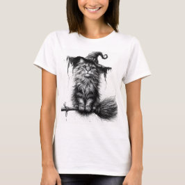 Camiseta Gato en escoba