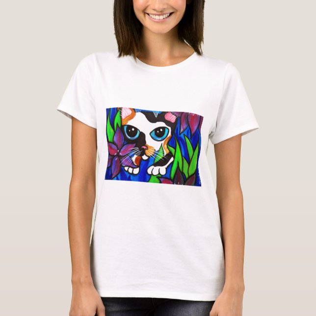 Camiseta Gato en flores (Anverso)