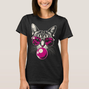 Camiseta Gato En Gafas Rosa Gatos De Burbuja Rosa