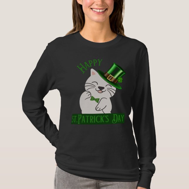 Camiseta Gato en Gorra con CLover St.Patrick's Day (Anverso)