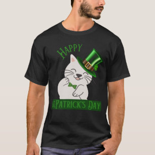 Camiseta Gato en Gorra verde con el trébol el Día de San Pa