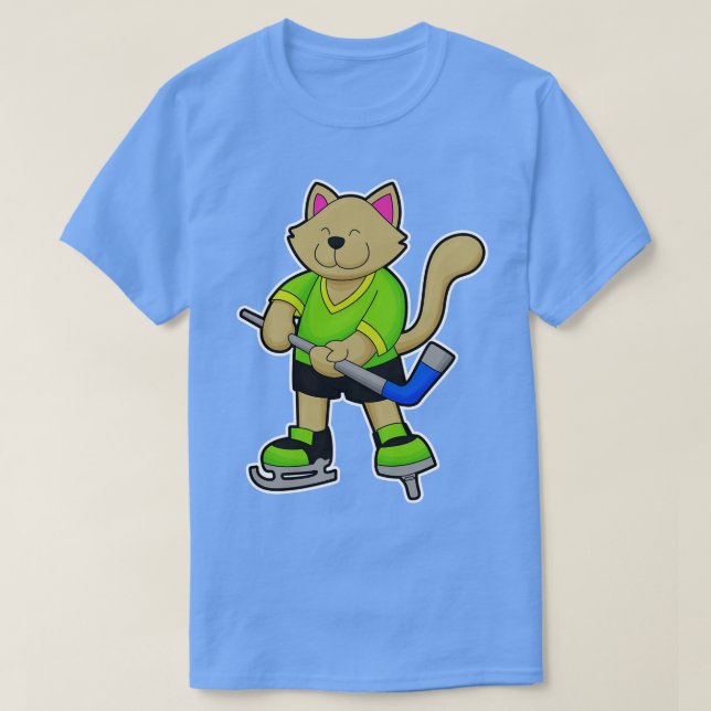 Camiseta Gato en hockey sobre hielo con bastón de hockey so (Diseño del anverso)