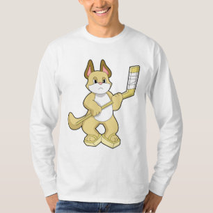 Camiseta Gato en hockey sobre hielo con bastón de hockey so