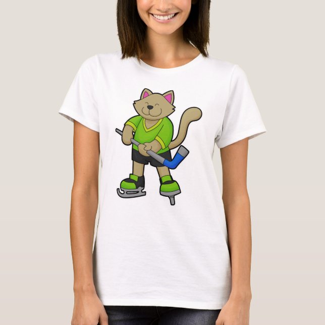 Camiseta Gato en hockey sobre hielo con bastón de hockey so (Anverso)
