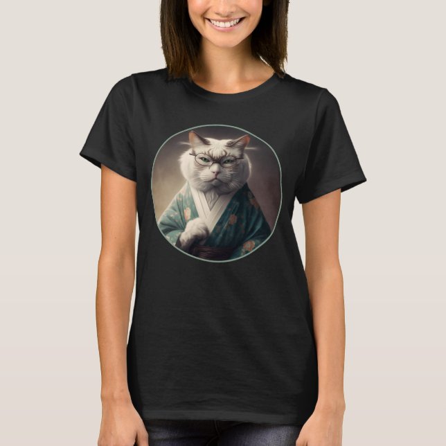 Camiseta Gato en japonés de kimono karate (Anverso)