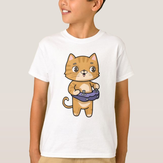 Camiseta Gato en juego con controlador (Anverso)