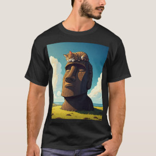 Camiseta Gato en la Isla de Pascua Moai