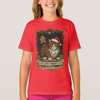 Camiseta Gato en la "Lista traviesa" Humor de Navidad.