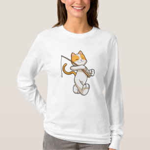 Camiseta Gato en la pesca con barra de pesca