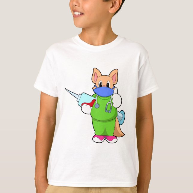 Camiseta Gato en la vacunación con jeringas (Anverso)
