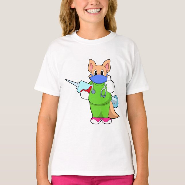 Camiseta Gato en la vacunación con jeringas (Anverso)