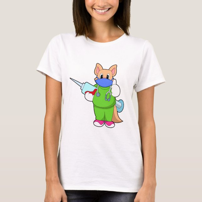 Camiseta Gato en la vacunación con jeringas (Anverso)