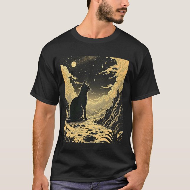 Camiseta Gato En Las Montañas Claro De Luna (Anverso)