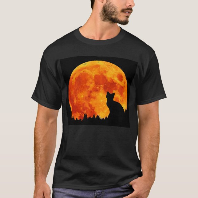 Camiseta Gato en luna anaranjada llena (Anverso)