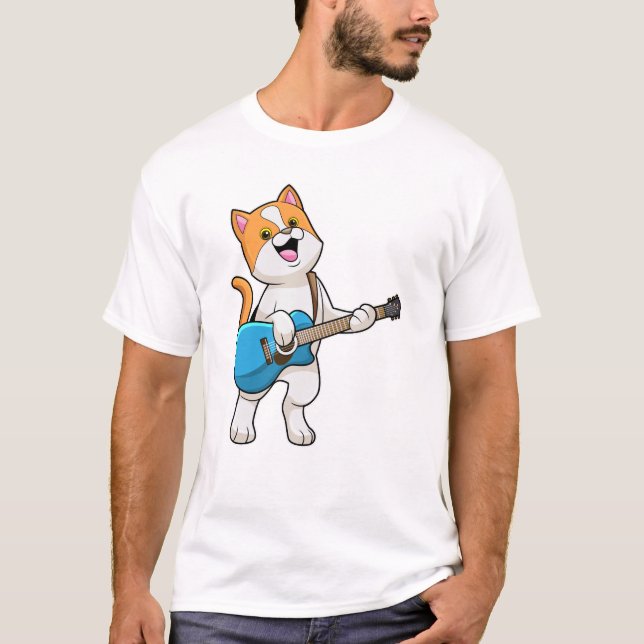 Camiseta Gato en música con guitarra (Anverso)
