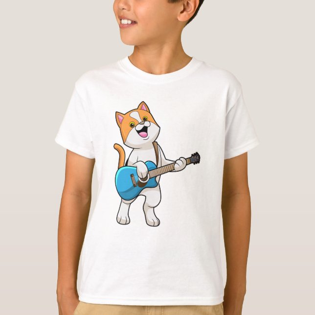 Camiseta Gato en música con guitarra (Anverso)