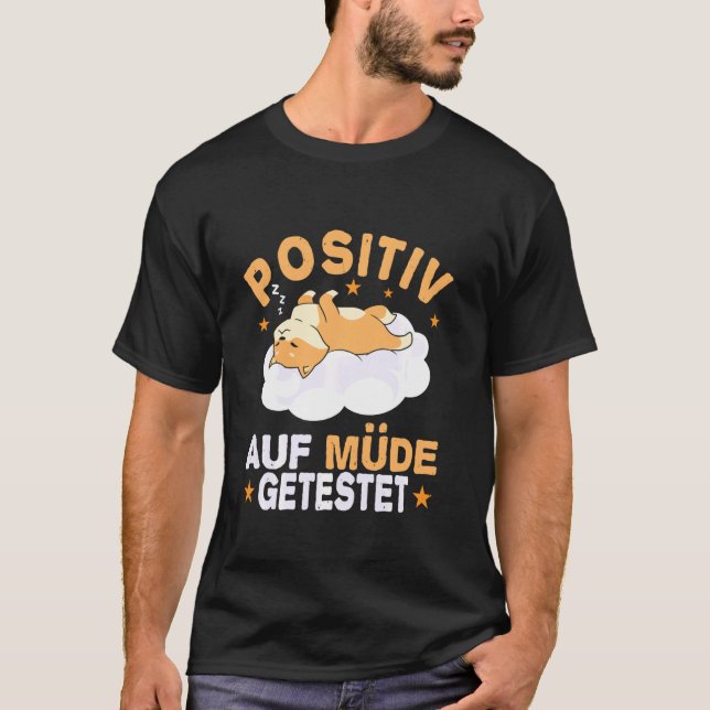 Camiseta Gato En Pajamas Positivos De Ropa Nociva Cansada (Anverso)