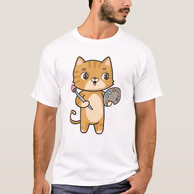 Camiseta Gato en pintura con color y pincel (Anverso)