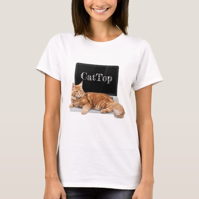 Camiseta Gato en portátil - CatTop (Anverso)