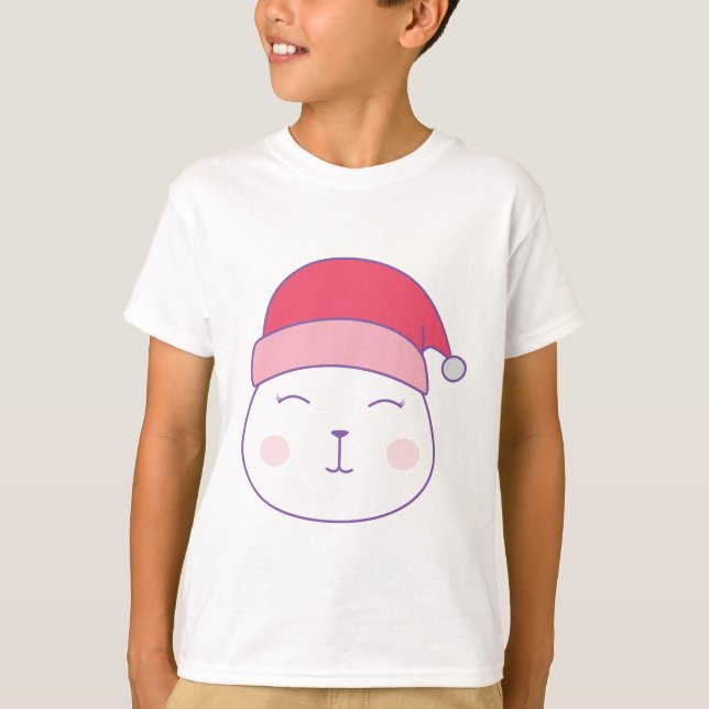 Camiseta gato en santa claus navidades gorra T-Shirt (Anverso)