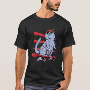 Camiseta Gato en Skateboard con gafas de sol y gorro