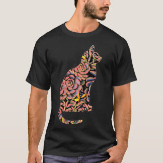 Camiseta Gato En Suculentas Flores Coloridas -