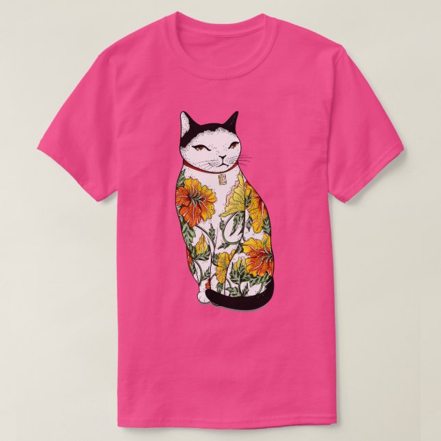 Camiseta Gato En Tatuaje De Flor De Tigre (Diseño del anverso)
