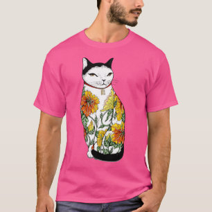 Camiseta Gato En Tatuaje De Flor De Tigre