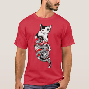 Camiseta Gato En Tatuaje De Serpiente Gris