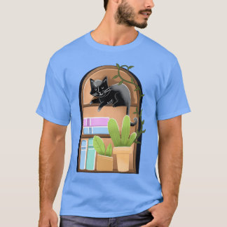 Camiseta Gato en un librero en forma de cúpula con niño pla