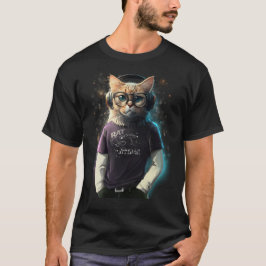 Camiseta Gato en una camiseta, audífonos y gafas