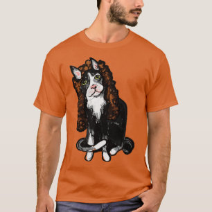 Camiseta Gato en una peluca marrón rizada