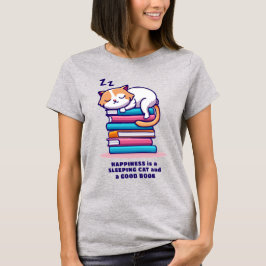 Camiseta Gato en una pila de libros cutúan literatura perso