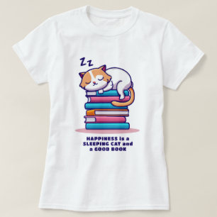 Camiseta Gato en una pila de libros cutúan literatura perso