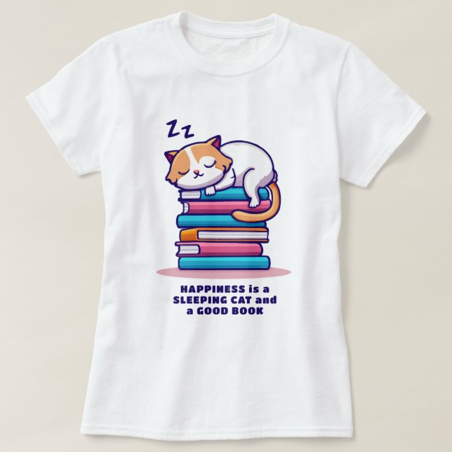 Camiseta Gato en una pila de libros cutúan literatura perso (Diseño del anverso)